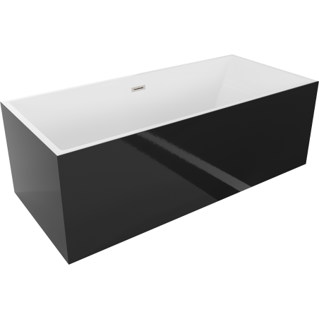 Mexen Vigo freistehende Badewanne 178,5 x 80 cm, weiß/schwarz, Überlauf gebürsteter Nickel - 51251788075-97