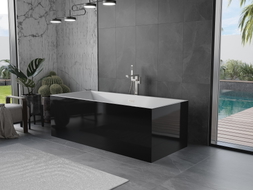 Mexen Vigo freistehende Badewanne 178,5 x 80 cm, weiß/schwarz, Überlauf gebürsteter Nickel - 51251788075-97