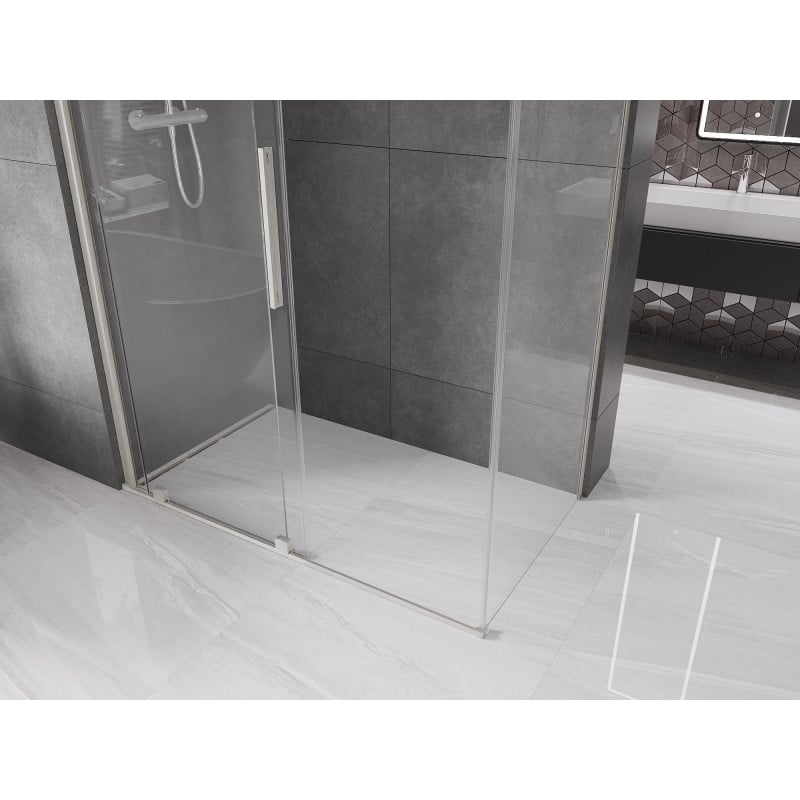 Mexen Velar Duschkabine Schiebetür 140 x 80 cm, transparent, gebürsteter Nickel - 871-140-080-01-97