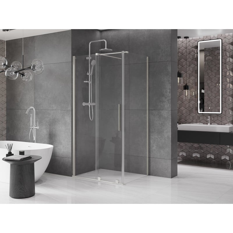 Mexen Velar Duschkabine, verschiebbar, 90 x 70 cm, transparent, gebürstetes Nickel - 871-090-070-01-97