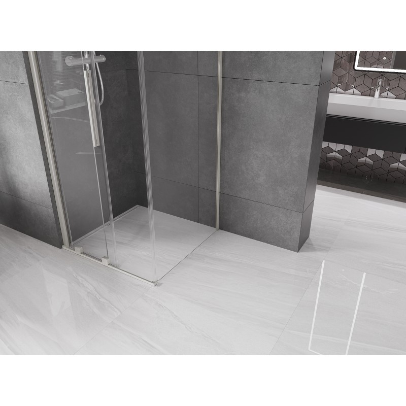 Mexen Velar Duschkabine verschiebbar 90 x 90 cm, transparent, gebürsteter Nickel - 871-090-090-01-97