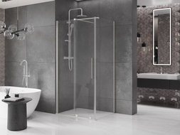 Mexen Velar Duschkabine Schiebetür 90 x 80 cm, transparent, gebürsteter Nickel - 871-090-080-01-97