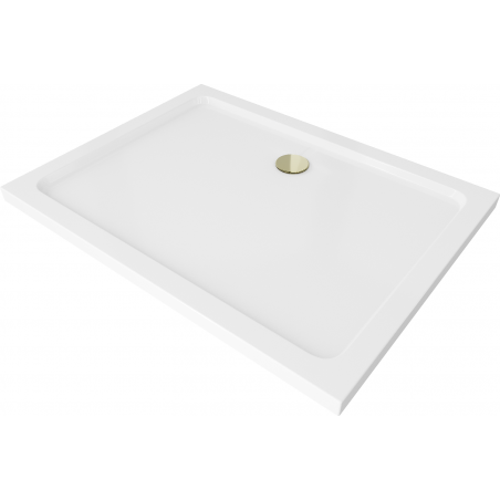 Mexen Flat rechteckige Duschwanne slim 130 x 100 cm, Weiß, Siphon Gold - 40101013G