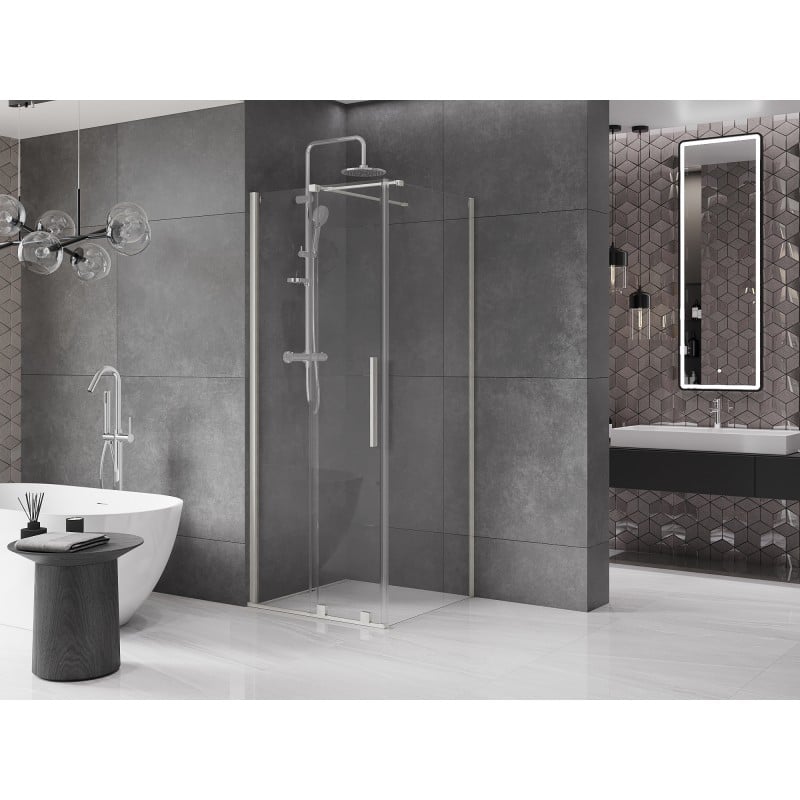 Mexen Velar Duschkabine schiebbar 110 x 110 cm, transparent, gebürsteter Nickel - 871-110-110-01-97