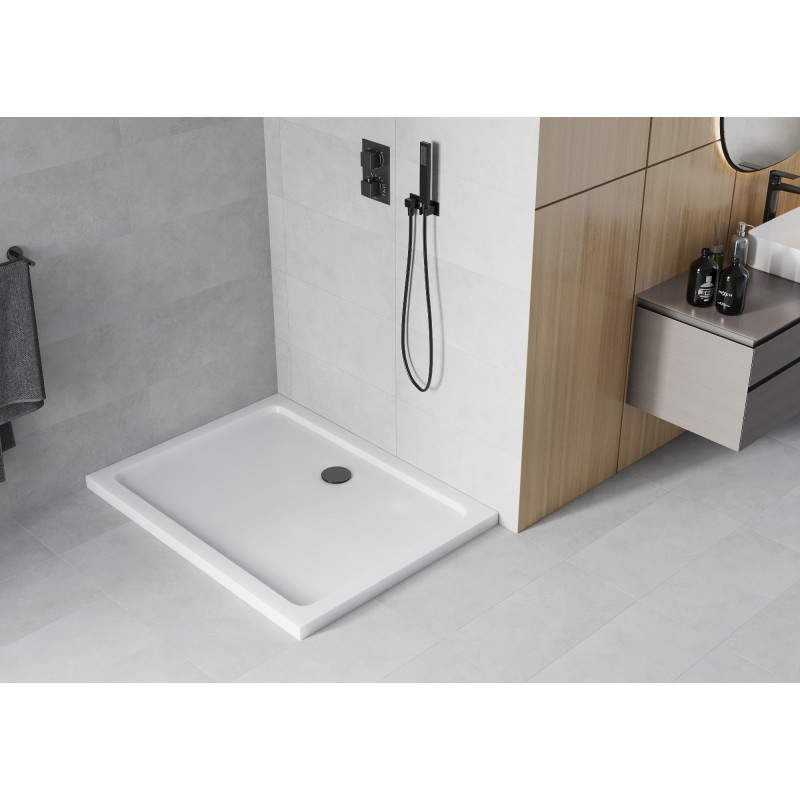 Mexen Flat rechteckige Duschwanne Slim 140 x 90 cm, weiß, schwarzer Siphon - 40109014B