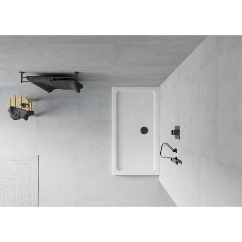 Mexen Flat Rechteckige Duschwanne Slim 140 x 70 cm, Weiß, Schwarzer Siphon - 40107014B