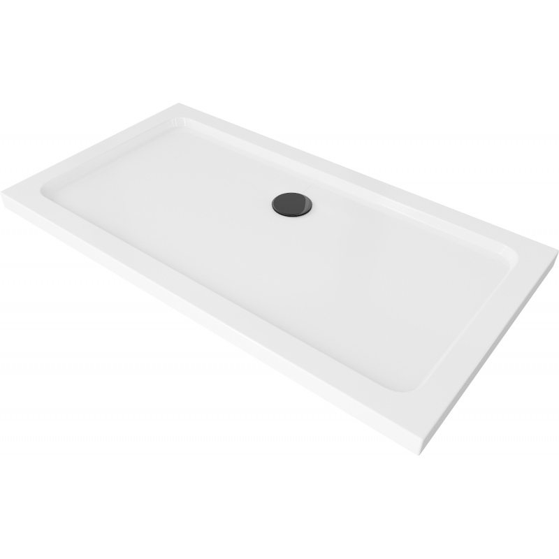 Mexen Flat rechteckige Duschwanne Slim 130 x 70 cm, weiß, schwarzer Siphon - 40107013B