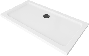 Mexen Flat rechteckige Duschwanne Slim 120 x 70 cm, weiß, schwarze Ablaufgarnitur - 40107012B