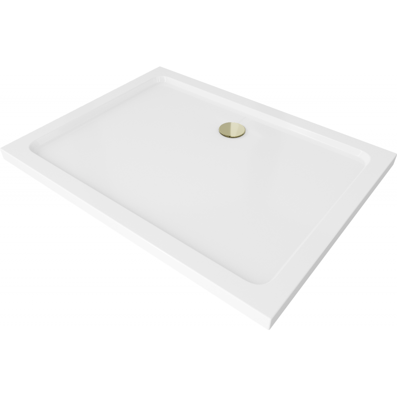 Mexen Flat Rechteckige Slim-Duschwanne 130 x 90 cm, weiß, goldener Siphon - 40109013G