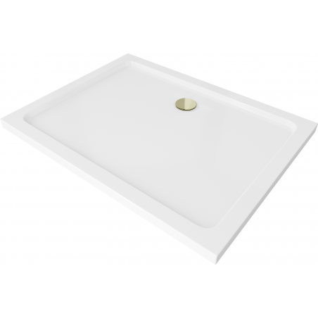 Mexen Flat Rechteckige Slim-Duschwanne 130 x 90 cm, weiß, goldener Siphon - 40109013G