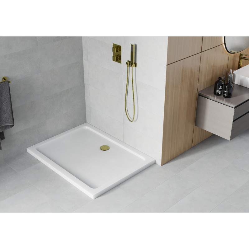 Mexen Flat Rechteckige Duschwanne Slim 110 x 90 cm, weiß, goldener Siphon - 40109011G