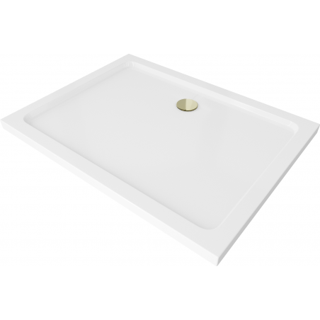 Mexen Flat rechteckige Slim-Duschwanne 100 x 90 cm, weiß, goldener Ablauf - 40109010G