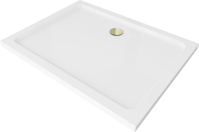 Mexen Flat rechteckige Duschtasse Slim 130 x 80 cm, weiß, goldener Siphon - 40108013G