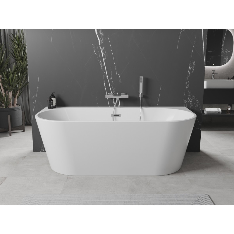 Mexen Oval+ freistehende, wandnahe Badewanne 170 x 80 cm, weiß, Überlauf Chrom - 52681708000-01