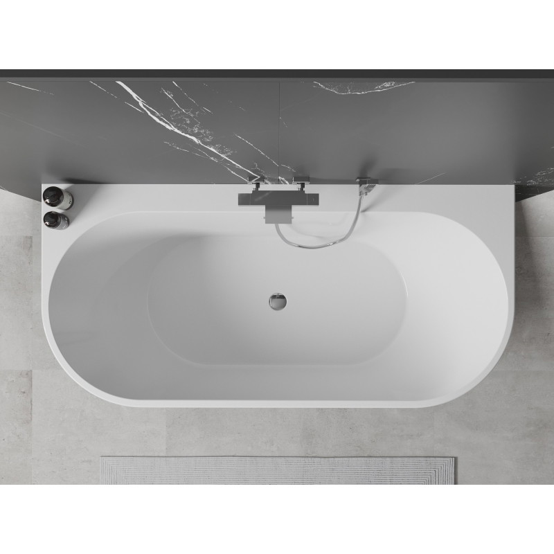 Mexen Oval+ freistehende, wandnahe Badewanne 170 x 80 cm, weiß, Überlauf Chrom - 52681708000-01