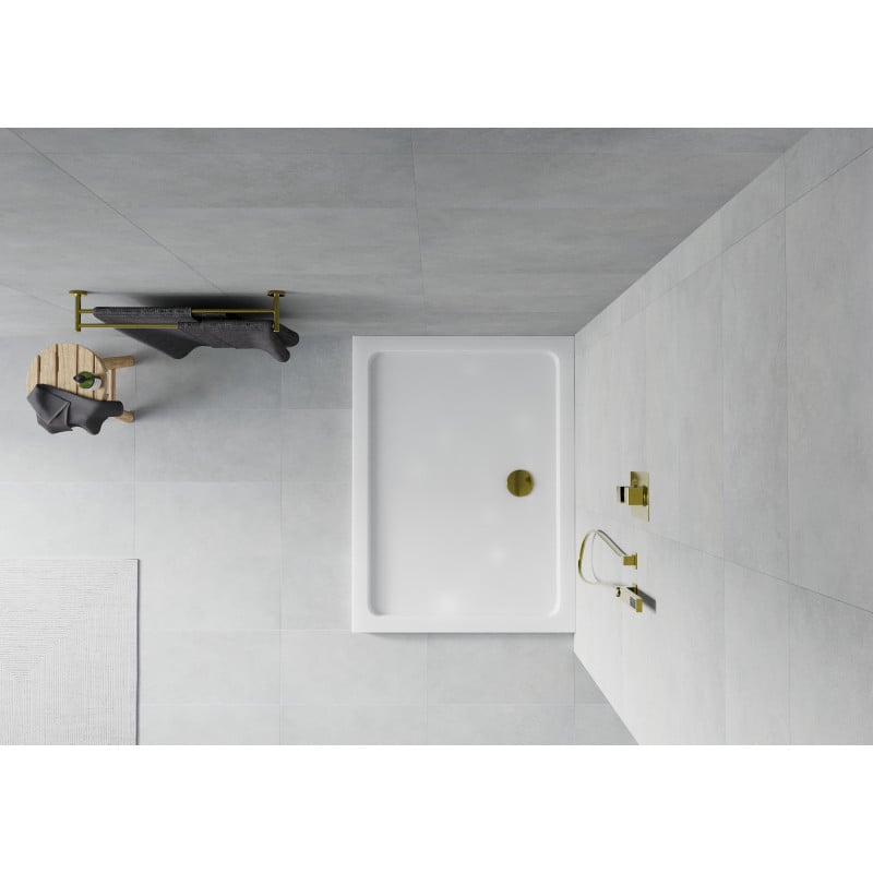 Mexen Flat rechteckige Duschwanne slim 100 x 80 cm, weiß, goldener Siphon - 40108010G