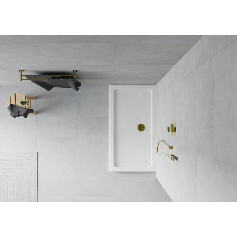 Mexen Flat Rechteckige Slim-Dusche 140 x 70 cm, weiß, goldener Siphon - 40107014G