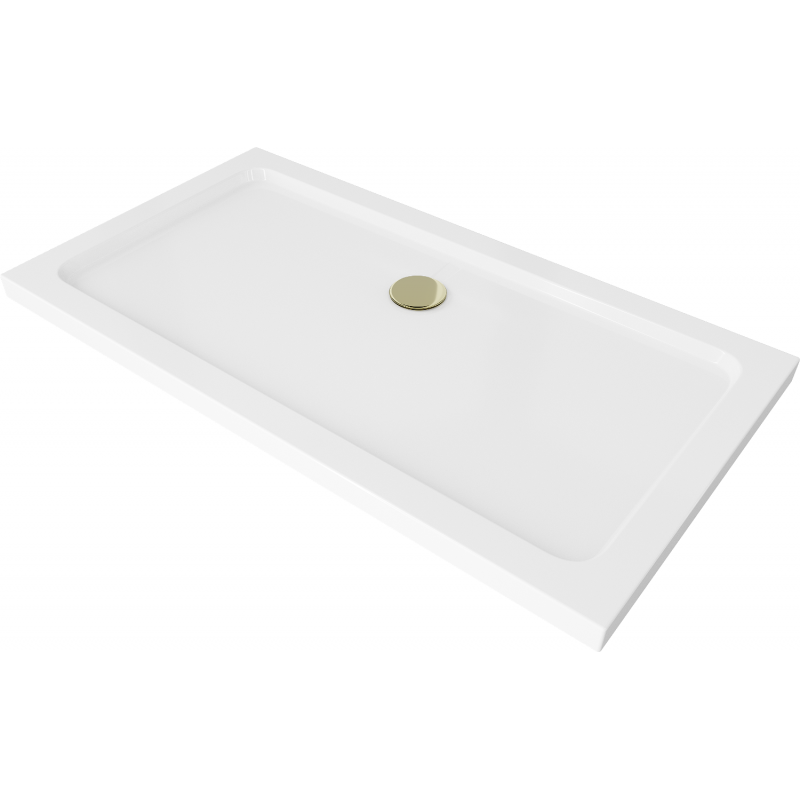 Mexen Flat rechteckige Duschwanne Slim 120 x 70 cm, weiß, goldener Siphon - 40107012G