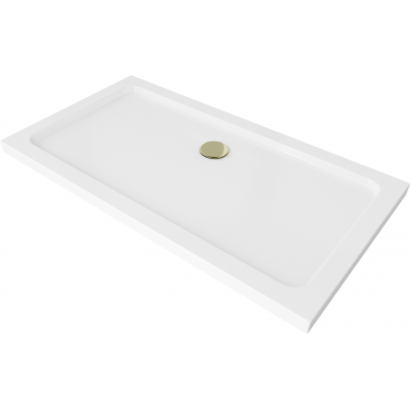 Mexen Flat rechteckige Duschwanne Slim 120 x 70 cm, weiß, goldener Siphon - 40107012G