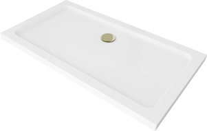 Mexen Flat rechteckige Slim-Duschwanne 120 x 70 cm, weiß, goldener Siphon - 40107012G