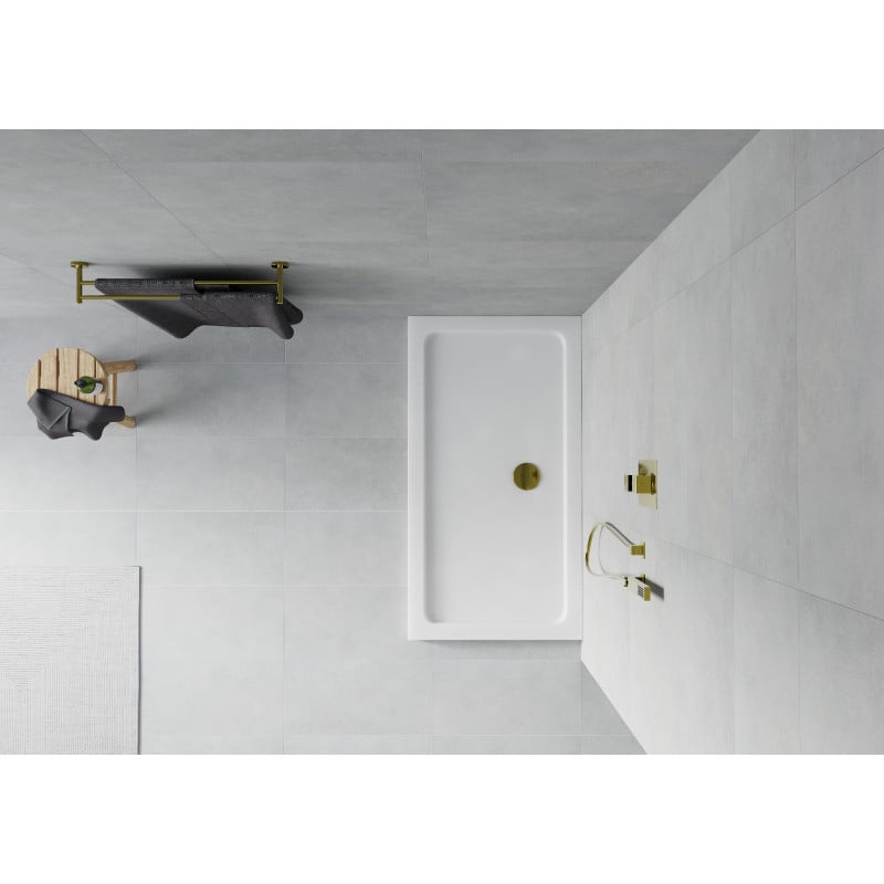 Mexen Flat rechteckige Duschwanne Slim 120 x 70 cm, weiß, goldener Siphon - 40107012G