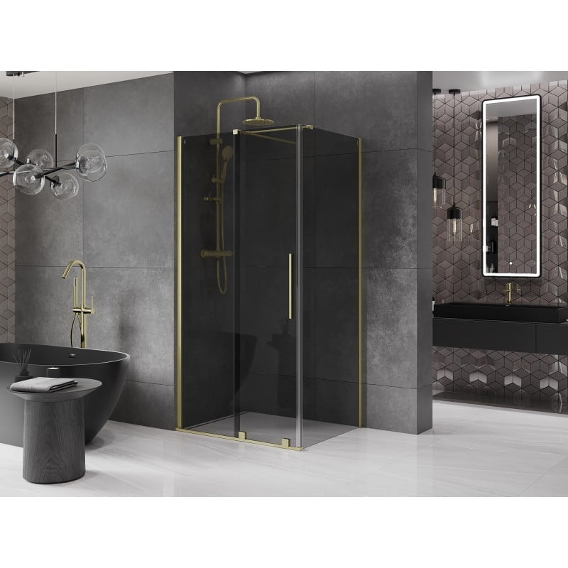 Mexen Velar Duschkabine Schiebetür 100 x 120 cm, graphit, gebürstetes Gold - 871-100-120-41-55