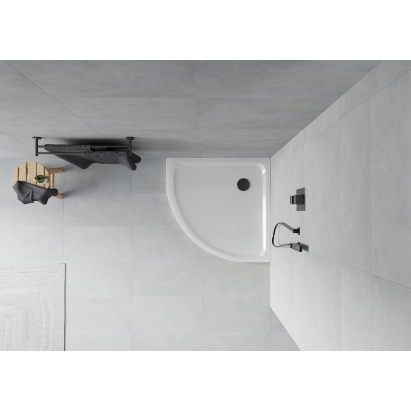 Mexen Flat Halbrunde Duschwanne Slim 80 x 80 cm, weiß, schwarzer Siphon - 41108080B