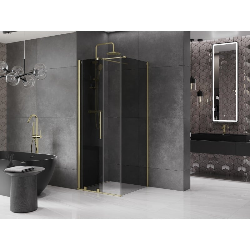 Mexen Velar Duschkabine schiebbar 120 x 120 cm, graphit, gebürstetes Gold - 871-120-120-41-55