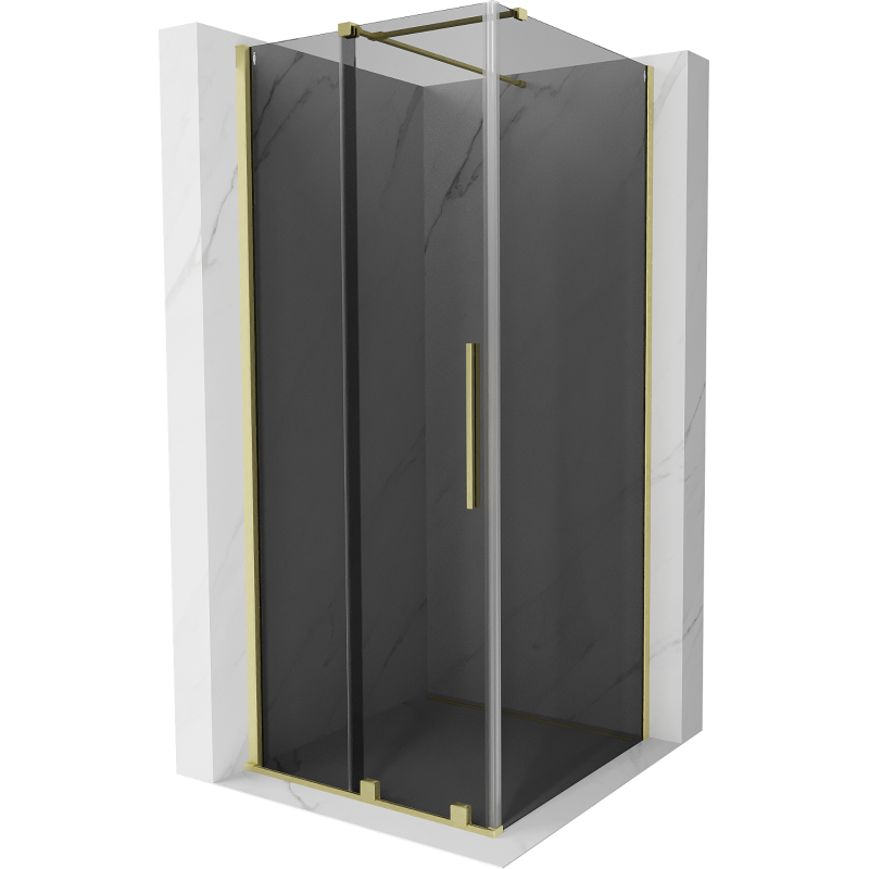 Mexen Velar Duschkabine Schiebetür 100 x 100 cm, Graphit, gebürstetes Gold - 871-100-100-41-55