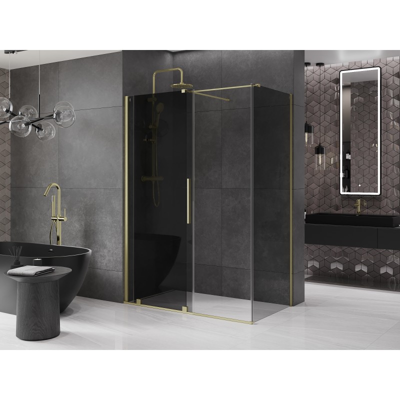 Mexen Velar Duschabtrennung Schiebetür 130 x 70 cm, grafit, gebürstetes Gold - 871-130-070-41-55