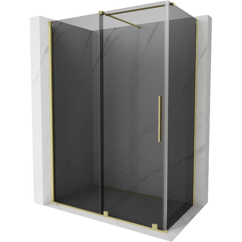 Mexen Velar Duschkabine Schiebetür 140 x 75 cm, grafit, gebürstetes Gold - 871-140-075-41-55