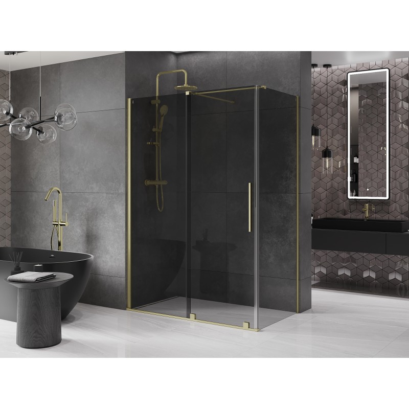 Mexen Velar Duschkabine, 130 x 75 cm, Graphit, gebürstetes Gold - 871-130-075-41-55