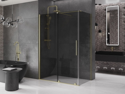 Mexen Velar Schiebeduschkabine 140 x 85 cm, Graphit, gebürstetes Gold - 871-140-085-41-55