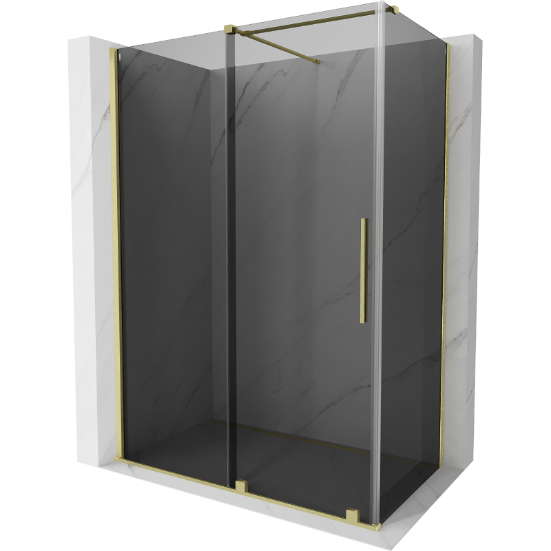 Mexen Velar Duschkabine Schiebetür 150 x 75 cm, Graphit, gebürstetes Gold - 871-150-075-41-55