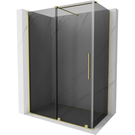 Mexen Velar Duschkabine Schiebetür 150 x 75 cm, Graphit, gebürstetes Gold - 871-150-075-41-55