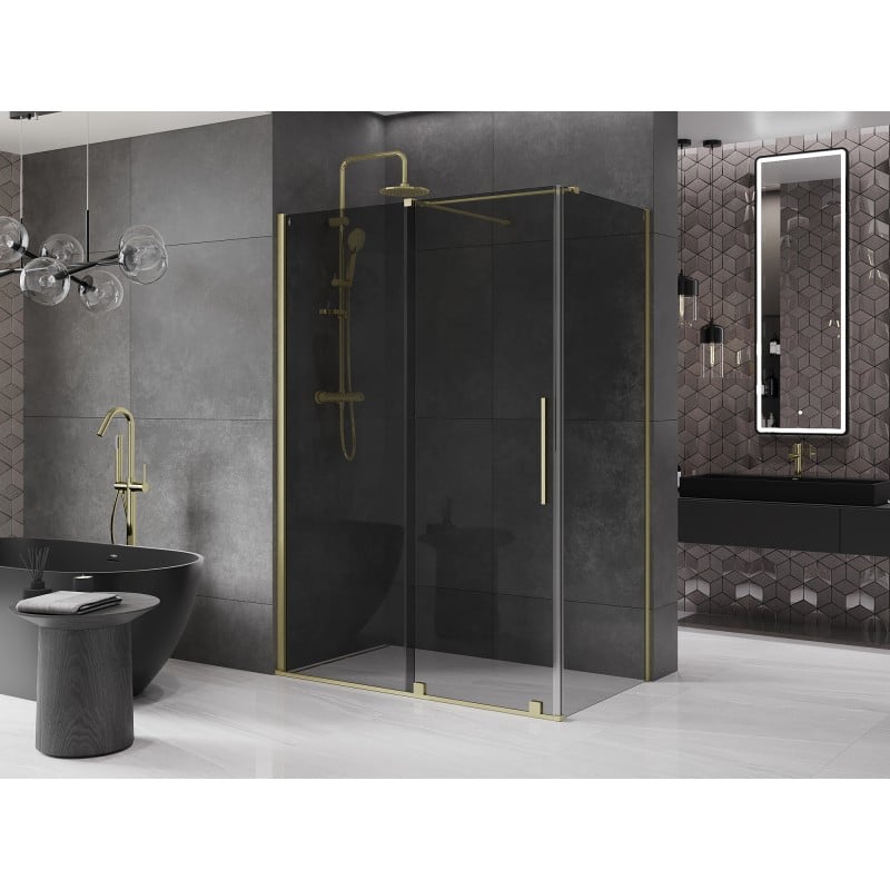 Mexen Velar Schiebeduschkabine 160 x 70 cm, Graphit, gebürstetes Gold - 871-160-070-41-55