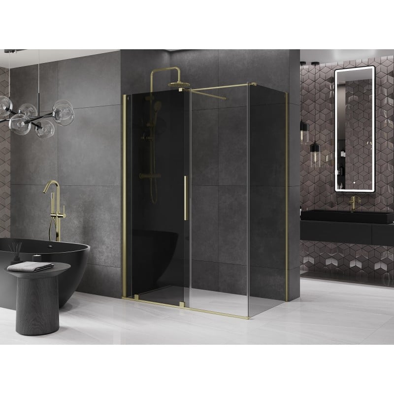 Mexen Velar Duschkabine Schiebetür 150 x 90 cm, Graphit, gebürstetes Gold - 871-150-090-41-55