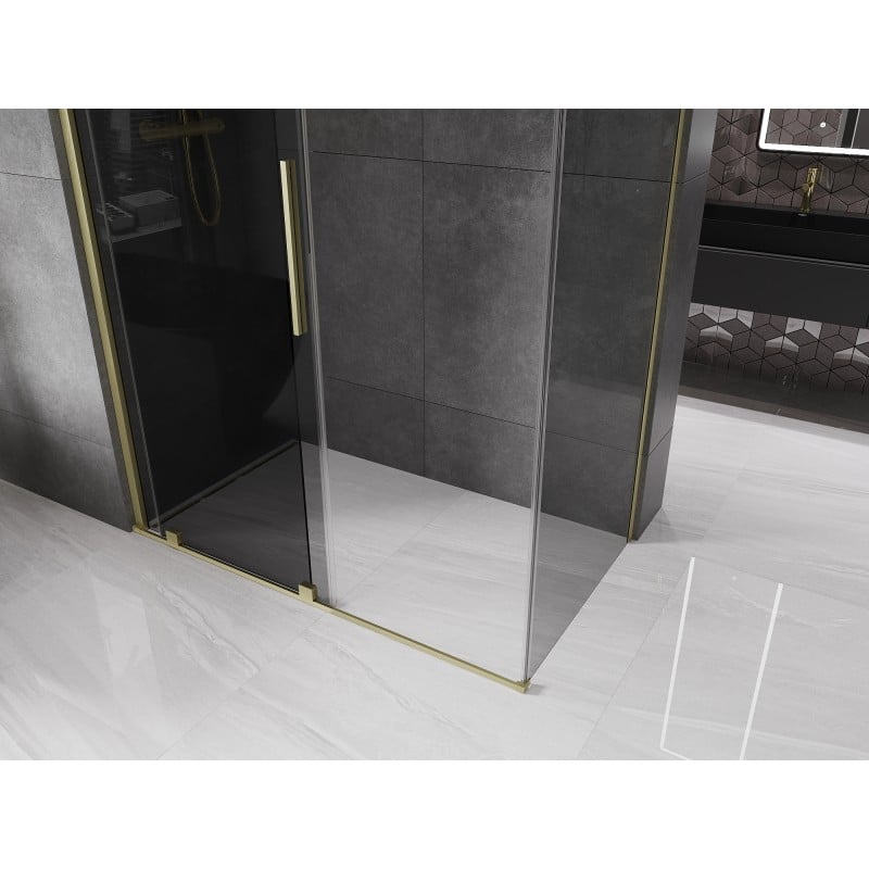 Mexen Velar Duschkabine Schiebetür 150 x 90 cm, Graphit, gebürstetes Gold - 871-150-090-41-55
