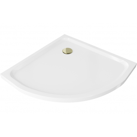 Mexen Flat Halbrunde Duschwanne Slim 90 x 90 cm, Weiß, Goldener Siphon - 41109090G
