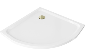 Mexen Flat Halbrunde Duschwanne Slim 90 x 90 cm, Weiß, Goldener Siphon - 41109090G