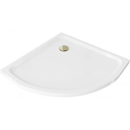 Mexen Flat Slim Duschwanne halbkreisförmig 80 x 80 cm, weiß, goldener Siphon - 41108080G