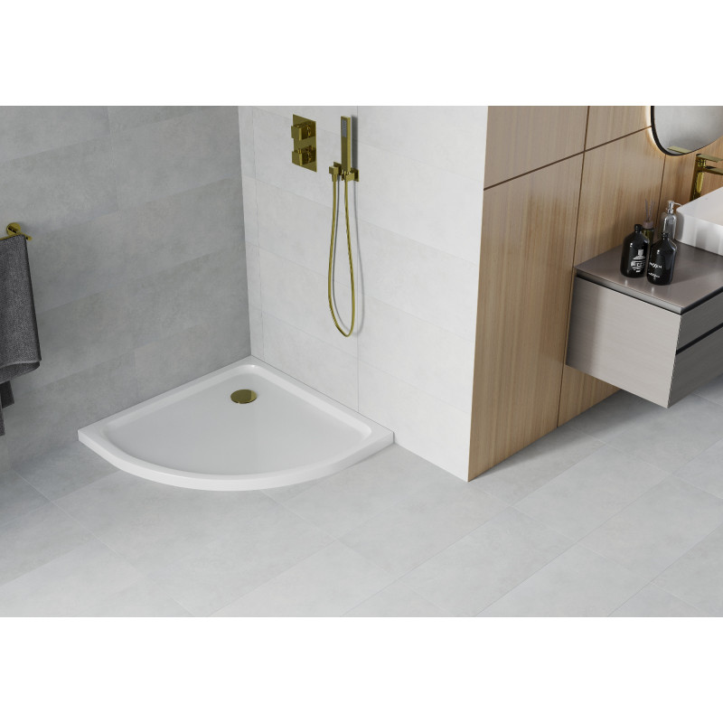 Mexen Flat Halbrunder Duschwanne Slim 70 x 70 cm, weiß, goldener Siphon - 41107070G