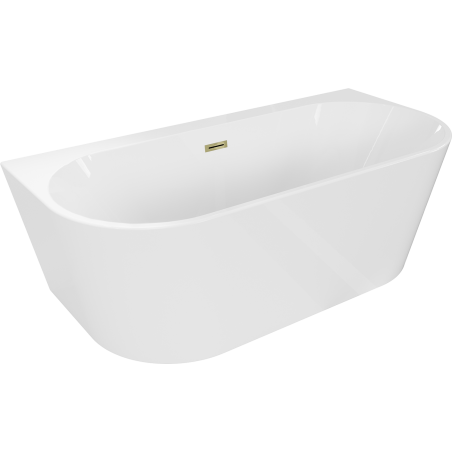 Mexen Oval+ freistehende, wandmontierte Badewanne 170 x 80 cm, weiß, Überlauf gold - 52681708000-50