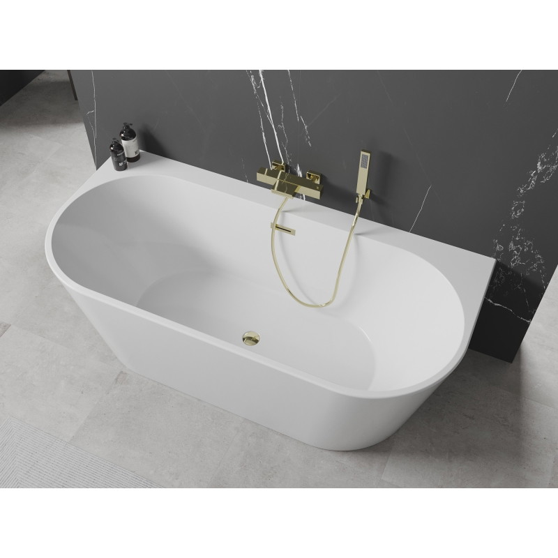 Mexen Oval+ Freistehende, wandnahe Badewanne 170 x 80 cm, weiß, Überlauf gold - 52681708000-50