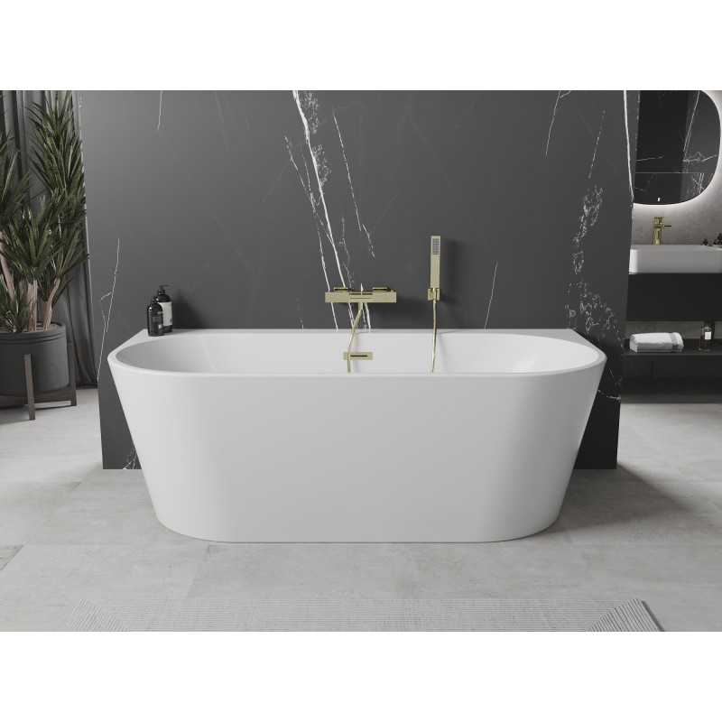 Mexen Oval+ freistehende, wandmontierte Badewanne 170 x 80 cm, weiß, Überlauf gold - 52681708000-50