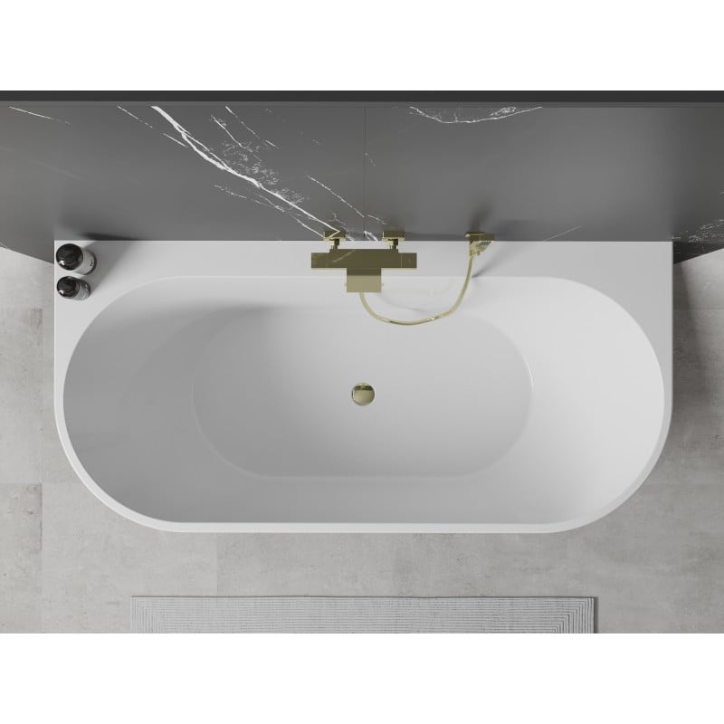 Mexen Oval+ freistehende, wandmontierte Badewanne 170 x 80 cm, weiß, Überlauf gold - 52681708000-50