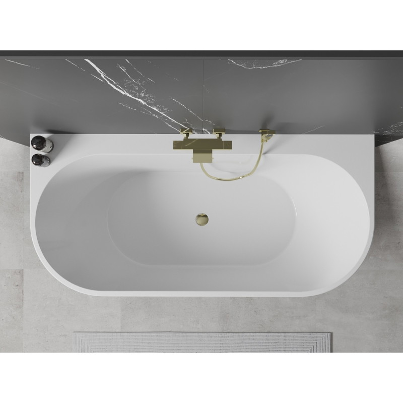 Mexen Oval+ Freistehende, wandnahe Badewanne 170 x 80 cm, weiß, Überlauf gold - 52681708000-50