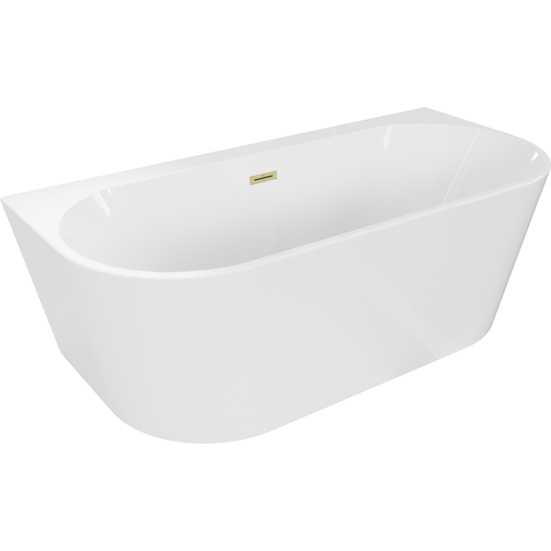 Mexen Oval+ freistehende wandnahe Badewanne 170 x 80 cm, weiß, Überlauf gebürstetes Gold - 52681708000-55
