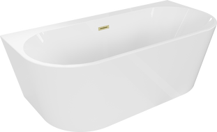 Mexen Oval+ freistehende wandnahe Badewanne 170 x 80 cm, weiß, Überlauf gebürstetes Gold - 52681708000-55