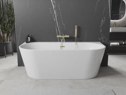 Mexen Oval+ freistehende Wandbadewanne 170 x 80 cm, weiß, Überlauf gold gebürstet - 52681708000-55